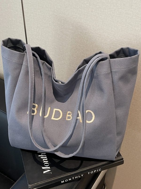 Embroidered Letter Canvas Large Tote Bag for Women - 2025 Shoulder Shopping Bag with High Capacity, Commuter & Lazy Style