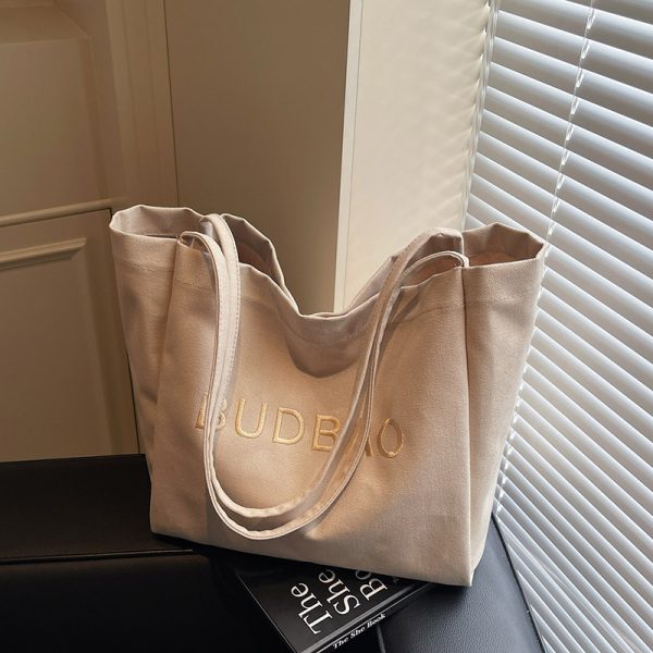 Embroidered Letter Canvas Large Tote Bag for Women - 2025 Shoulder Shopping Bag with High Capacity, Commuter & Lazy Style
