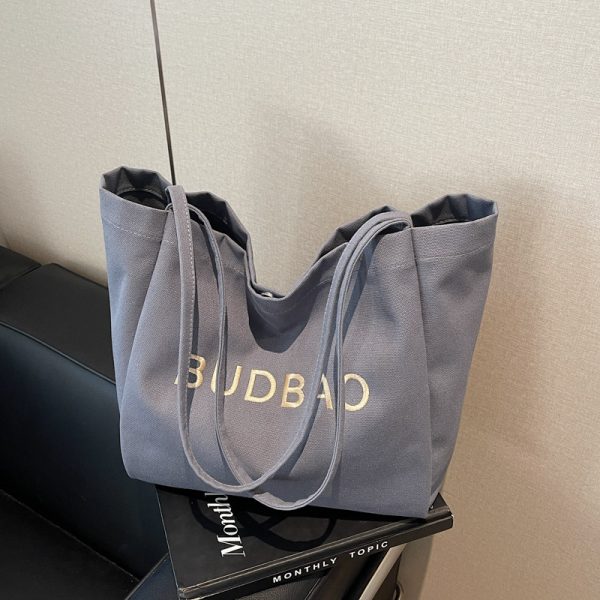 Embroidered Letter Canvas Large Tote Bag for Women - 2025 Shoulder Shopping Bag with High Capacity, Commuter & Lazy Style