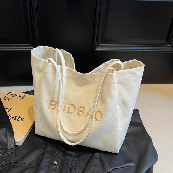 Embroidered Letter Canvas Large Tote Bag for Women - 2025 Shoulder Shopping Bag with High Capacity, Commuter & Lazy Style