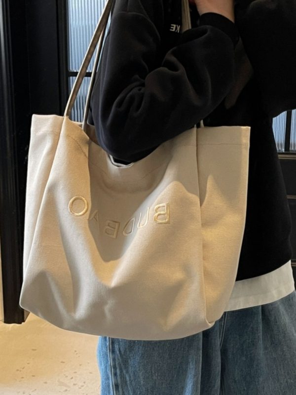 Embroidered Letter Canvas Large Tote Bag for Women - 2025 Shoulder Shopping Bag with High Capacity, Commuter & Lazy Style