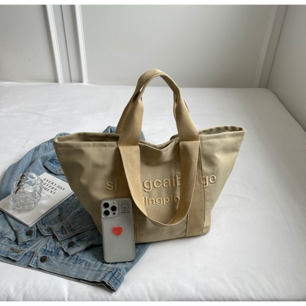 Embroidered Letter Canvas Tote Bag for Women - Large Capacity Handbag for Outings, Commuting, and Everyday Style 2025