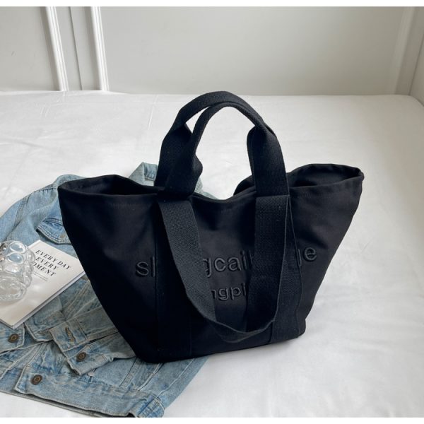 Embroidered Letter Canvas Tote Bag for Women - Large Capacity Handbag for Outings, Commuting, and Everyday Style 2025