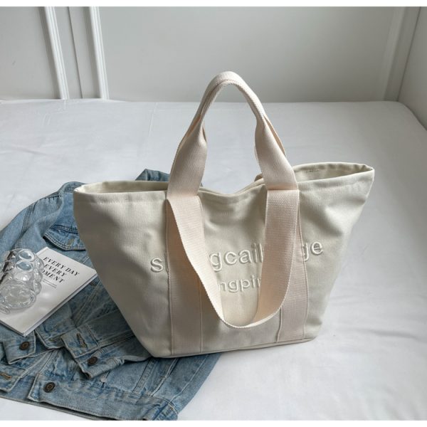 Embroidered Letter Canvas Tote Bag for Women - Large Capacity Handbag for Outings, Commuting, and Everyday Style 2025