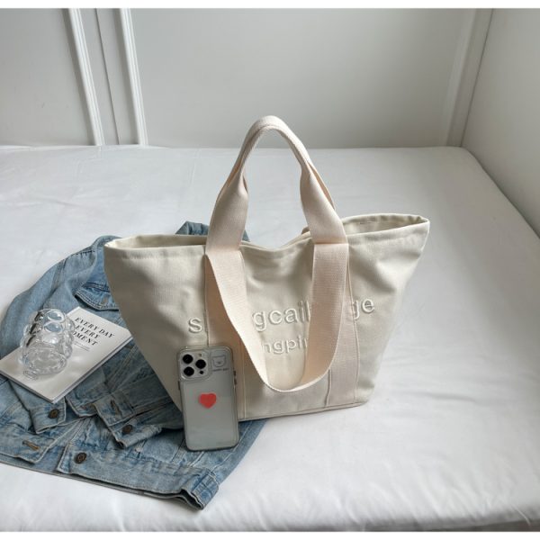 Embroidered Letter Canvas Tote Bag for Women - Large Capacity Handbag for Outings, Commuting, and Everyday Style 2025