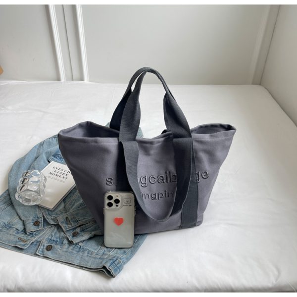 Embroidered Letter Canvas Tote Bag for Women - Large Capacity Handbag for Outings, Commuting, and Everyday Style 2025
