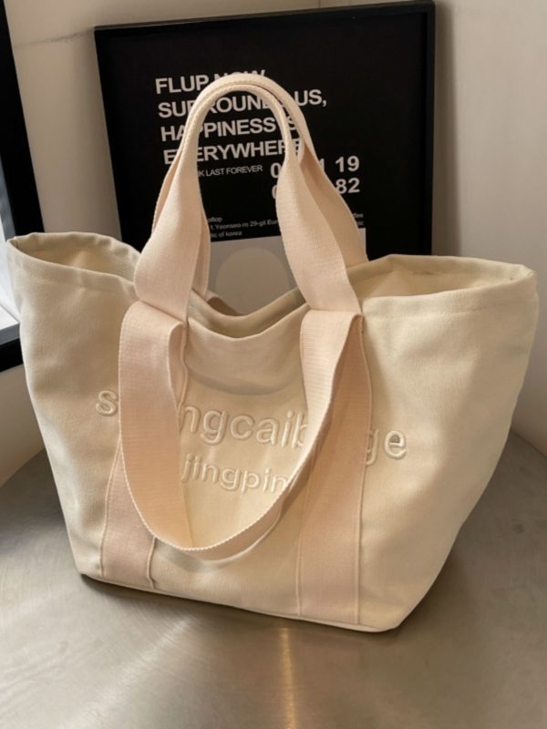Embroidered Letter Canvas Tote Bag for Women - Large Capacity Handbag for Outings, Commuting, and Everyday Style 2025