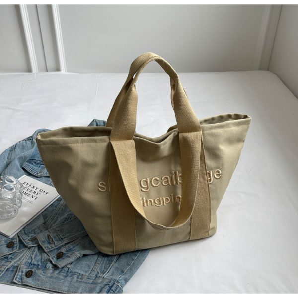 Embroidered Letter Canvas Tote Bag for Women - Large Capacity Handbag for Outings, Commuting, and Everyday Style 2025