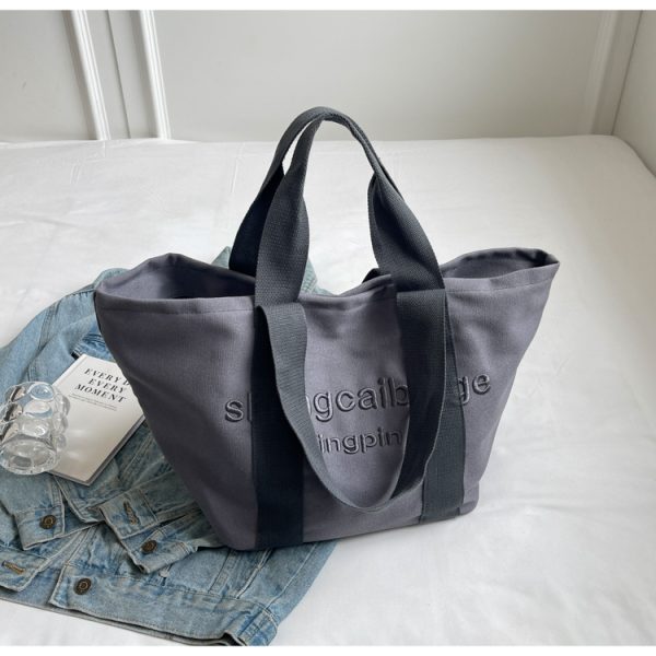 Embroidered Letter Canvas Tote Bag for Women - Large Capacity Handbag for Outings, Commuting, and Everyday Style 2025