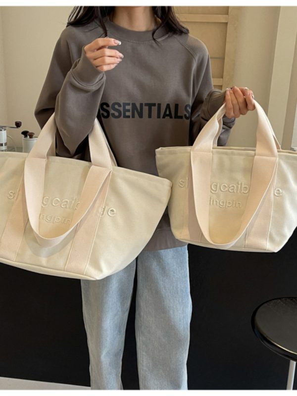 Embroidered Letter Canvas Tote Bag for Women - Large Capacity Handbag for Outings, Commuting, and Everyday Style 2025