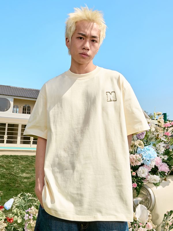 Embroidered Letter Minimalist Short Sleeve T-Shirt - American Vintage Heavyweight Unisex Trendy 2025 Summer Fashion Essential