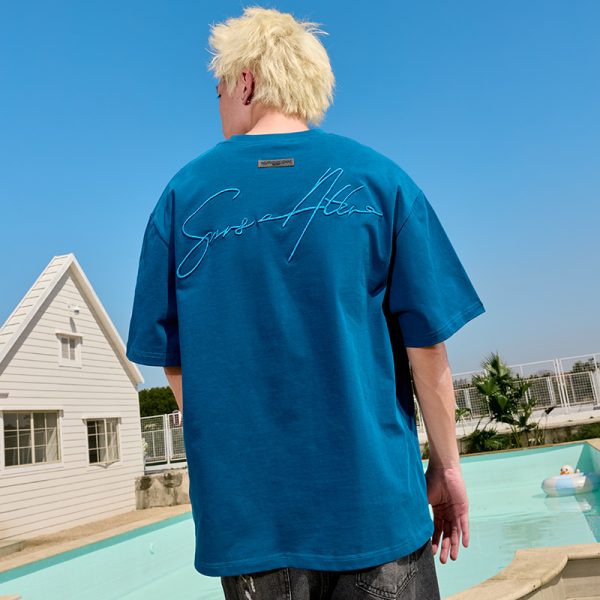 Embroidered Letter Short Sleeve T-Shirt - Vintage American Style Unisex Heavyweight Tee for Summer 2025 - Trendy 90s Look