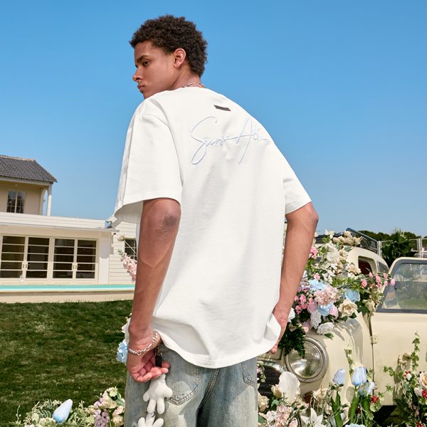 Embroidered Letter Short Sleeve T-Shirt - Vintage American Style Unisex Heavyweight Tee for Summer 2025 - Trendy 90s Look