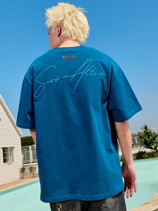 Embroidered Letter Short Sleeve T-Shirt - Vintage American Style Unisex Heavyweight Tee for Summer 2025 - Trendy 90s Look