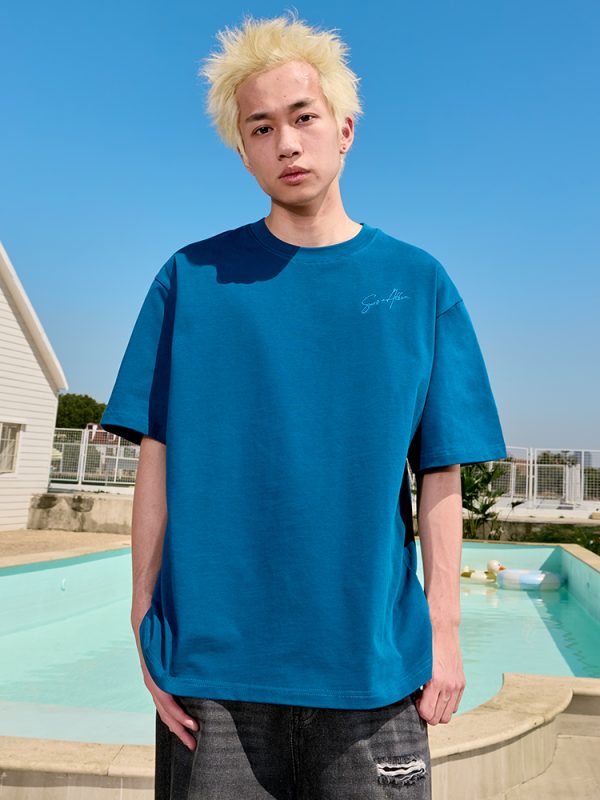 Embroidered Letter Short Sleeve T-Shirt - Vintage American Style Unisex Heavyweight Tee for Summer 2025 - Trendy 90s Look