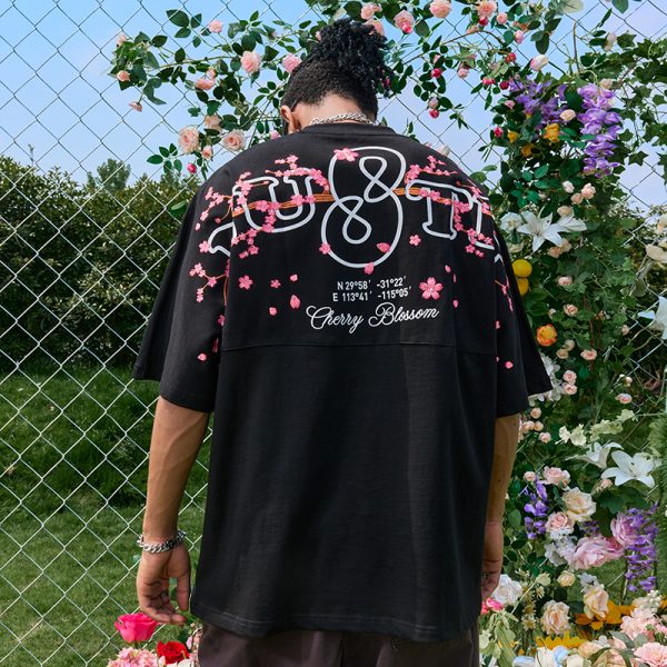 Embroidered National Trend Letter Short Sleeve T-Shirt - Vintage American Style, Unisex Loose Fit for Summer 2025 Fashion