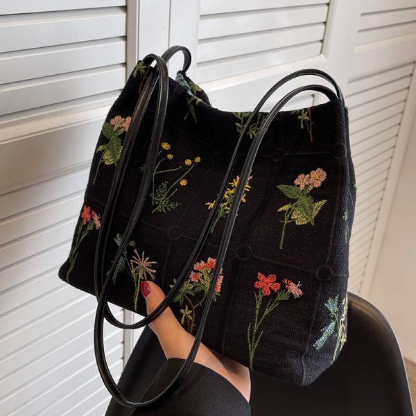 Embroidered Printed Tote Bag for Women - Large Capacity Canvas Shoulder Crossbody Bucket Bag - 2025 Spring/Summer Fashion