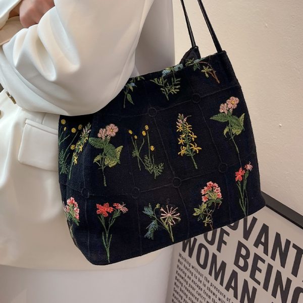 Embroidered Printed Tote Bag for Women - Large Capacity Canvas Shoulder Crossbody Bucket Bag - 2025 Spring/Summer Fashion