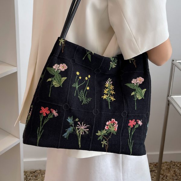 Embroidered Printed Tote Bag for Women - Large Capacity Canvas Shoulder Crossbody Bucket Bag - 2025 Spring/Summer Fashion