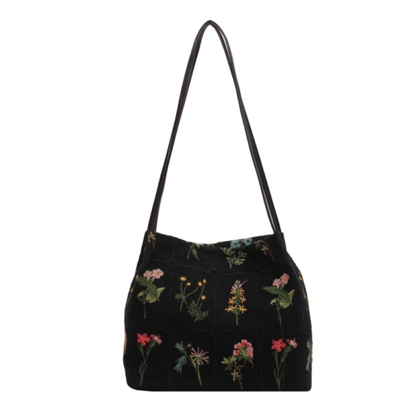 Embroidered Printed Tote Bag for Women - Large Capacity Canvas Shoulder Crossbody Bucket Bag - 2025 Spring/Summer Fashion