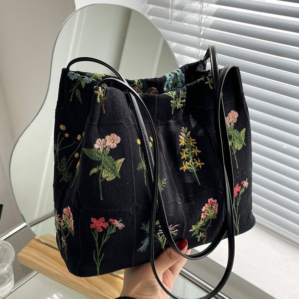 Embroidered Printed Tote Bag for Women - Large Capacity Canvas Shoulder Crossbody Bucket Bag - 2025 Spring/Summer Fashion