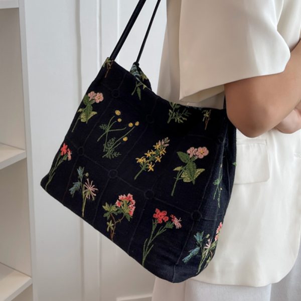 Embroidered Printed Tote Bag for Women - Large Capacity Canvas Shoulder Crossbody Bucket Bag - 2025 Spring/Summer Fashion
