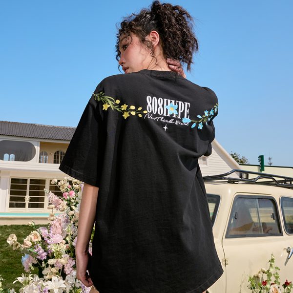 Embroidered Streetwear Short Sleeve T-Shirt, American Vintage Heavyweight Cotton, Loose Fit, 2025 Summer Unisex Fashion