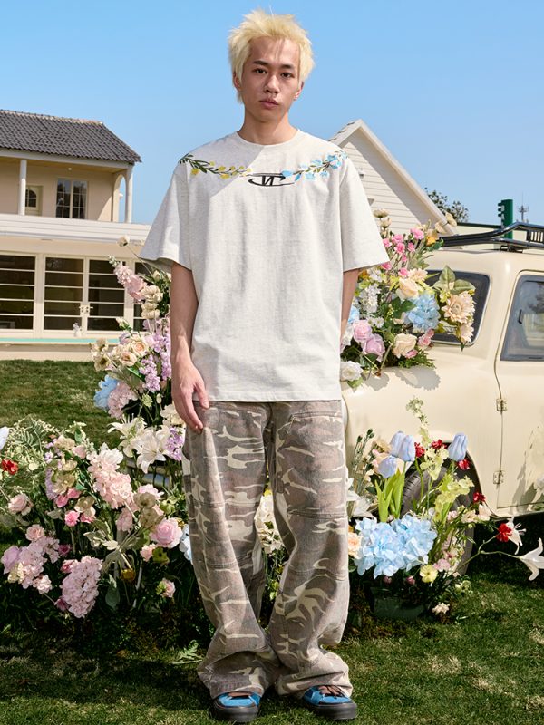 Embroidered Streetwear Short Sleeve T-Shirt, American Vintage Heavyweight Cotton, Loose Fit, 2025 Summer Unisex Fashion