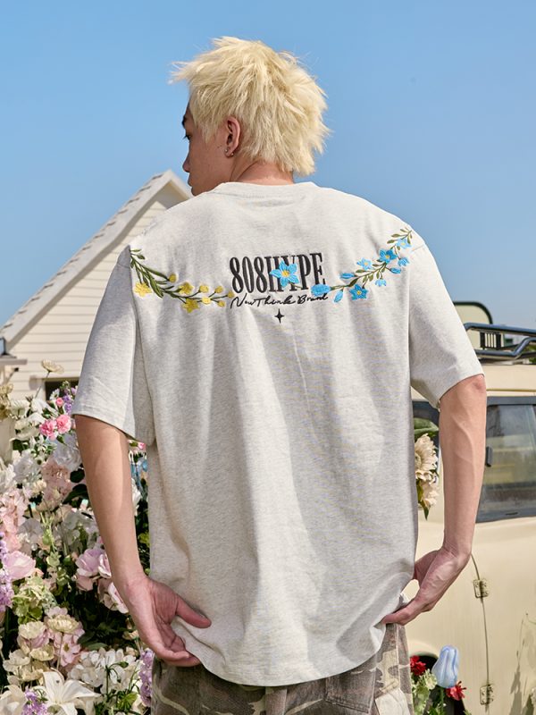 Embroidered Streetwear Short Sleeve T-Shirt, American Vintage Heavyweight Cotton, Loose Fit, 2025 Summer Unisex Fashion
