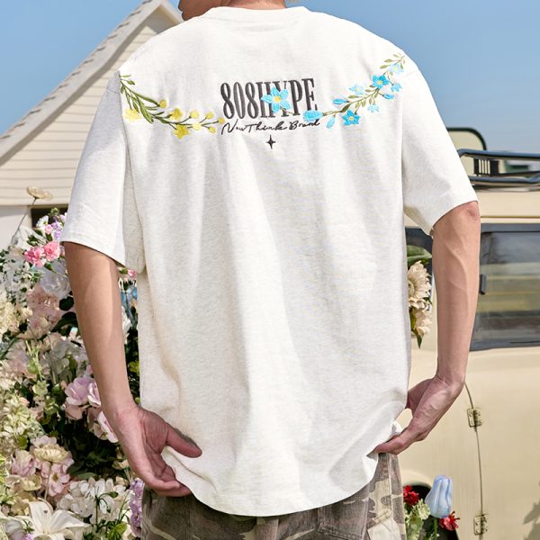 Embroidered Streetwear Short Sleeve T-Shirt, American Vintage Heavyweight Cotton, Loose Fit, 2025 Summer Unisex Fashion
