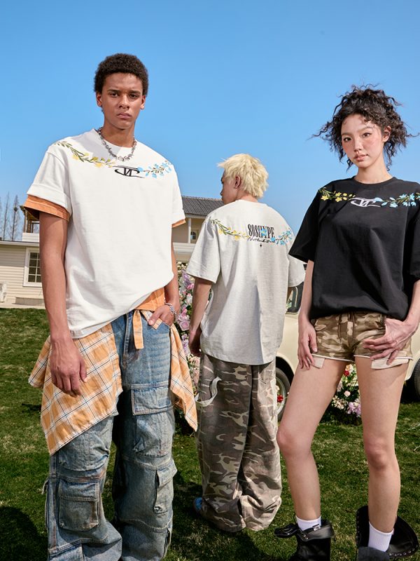 Embroidered Streetwear Short Sleeve T-Shirt, American Vintage Heavyweight Cotton, Loose Fit, 2025 Summer Unisex Fashion