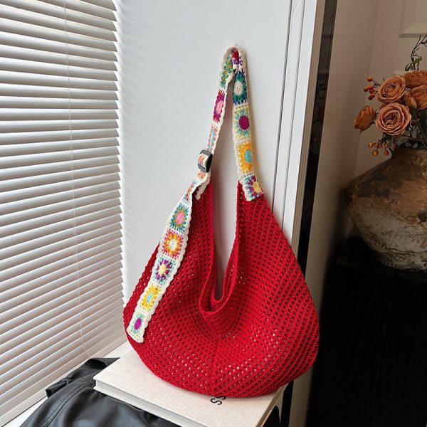 Ethnic Style Hollow Woven Tote Bag for Women - Large Capacity Shoulder Crossbody Bag for Commuting & Beach Vacation