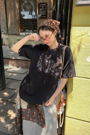 Ethnic Style Letter Pattern Embroidered Collar Short Sleeve Top - Spring/Summer National Trend Fashion