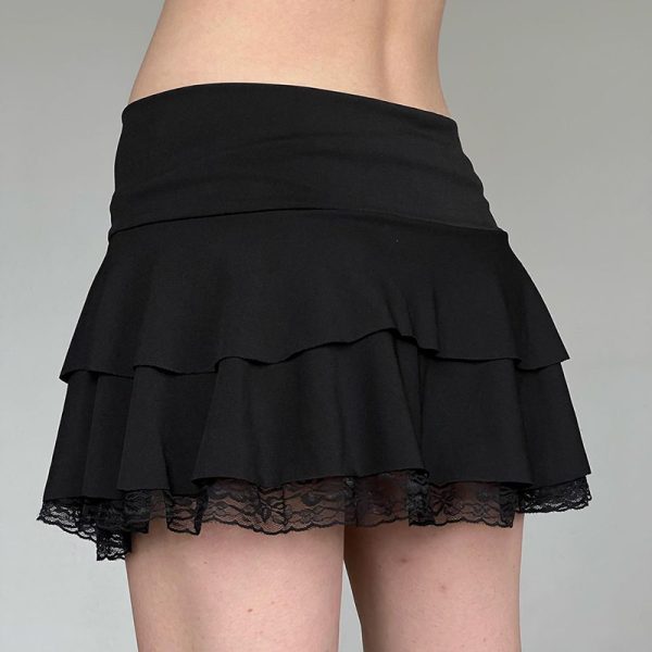 European American Sexy Girl Style A-Line Skirt with Butterfly Knot Lace Splicing - Flattering Slim Fit Half Skirt