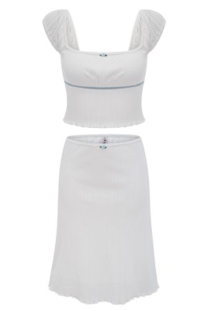 European and American Style Hollow Heart Square Neck Short Sleeve T-Shirt & Bodycon Skirt Two-Piece Set for Women - Y2K Fashion