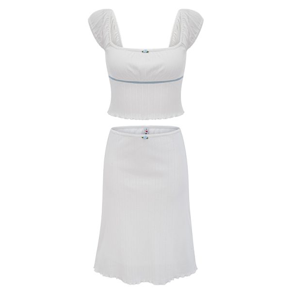 European and American Style Hollow Heart Square Neck Short Sleeve T-Shirt & Bodycon Skirt Two-Piece Set for Women - Y2K Fashion