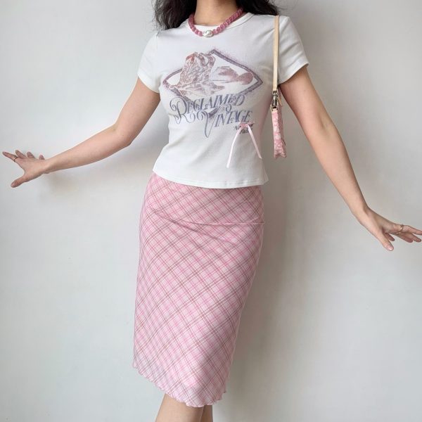 European and American Style Printed White Round Neck Short Sleeve T-shirt for Women - Summer Slim Fit Casual Top