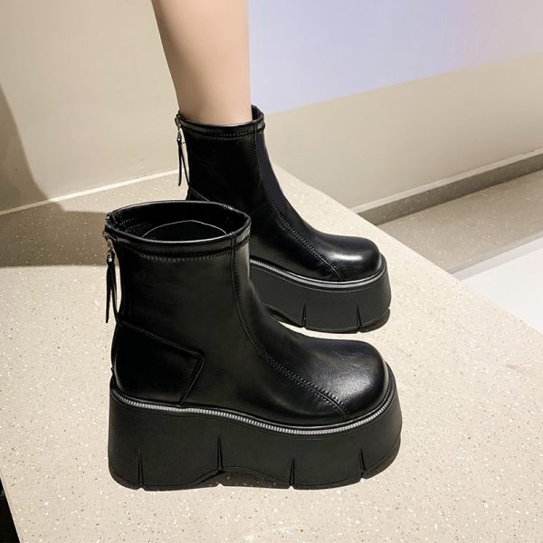 European Martin Boots for Women - Plush Thick-Soled Winter Model, Height-Increasing Brown Casual Short Boots