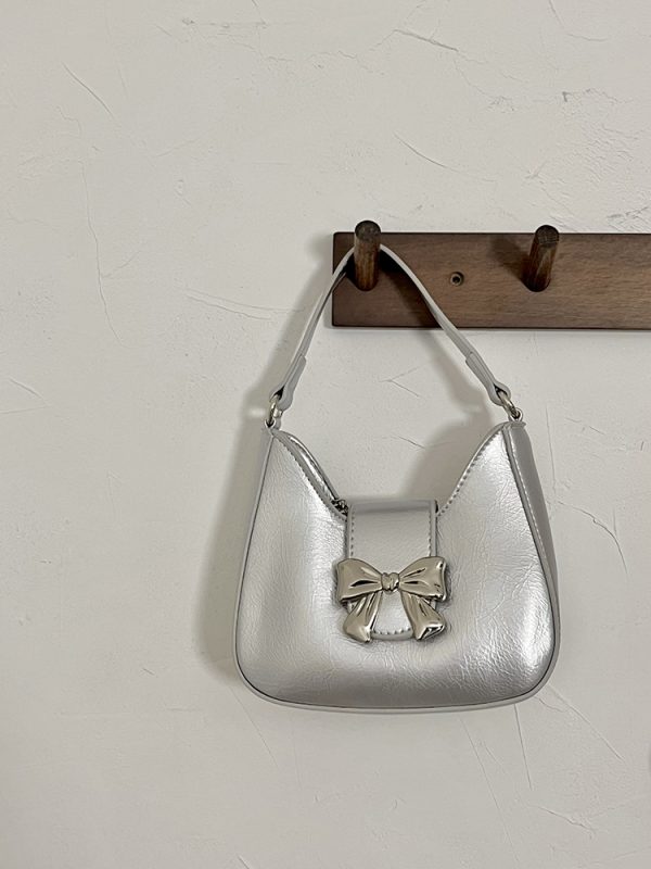 Exquisite Silver Bow Chain Handheld Crossbody Small Bag for Women - 2025 Niche Design Fashion Accessory
