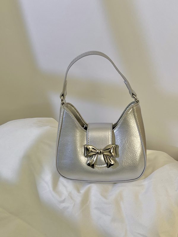 Exquisite Silver Bow Chain Handheld Crossbody Small Bag for Women - 2025 Niche Design Fashion Accessory