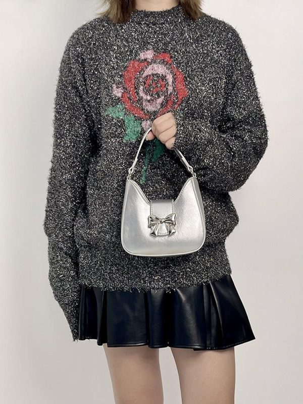 Exquisite Silver Bow Chain Handheld Crossbody Small Bag for Women - 2025 Niche Design Fashion Accessory