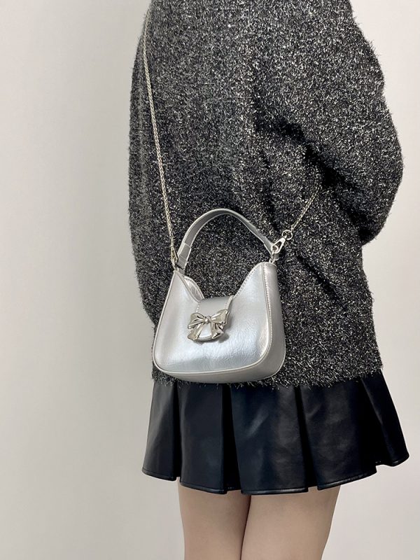 Exquisite Silver Bow Chain Handheld Crossbody Small Bag for Women - 2025 Niche Design Fashion Accessory