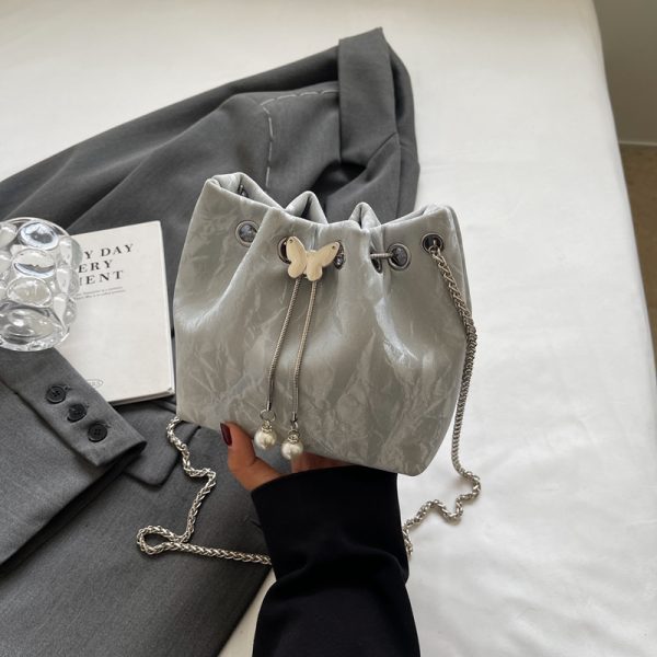 Exquisite Summer Crossbody Handbag for Women - Small Silver Chain Bucket Bag 2025 Trend