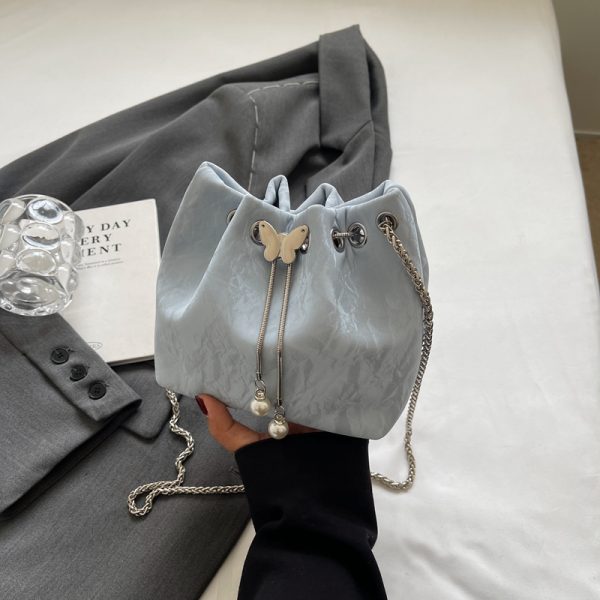 Exquisite Summer Crossbody Handbag for Women - Small Silver Chain Bucket Bag 2025 Trend