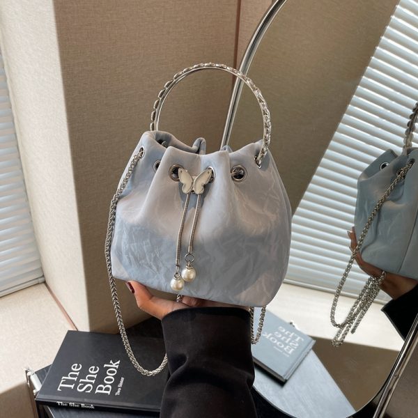 Exquisite Summer Crossbody Handbag for Women - Small Silver Chain Bucket Bag 2025 Trend