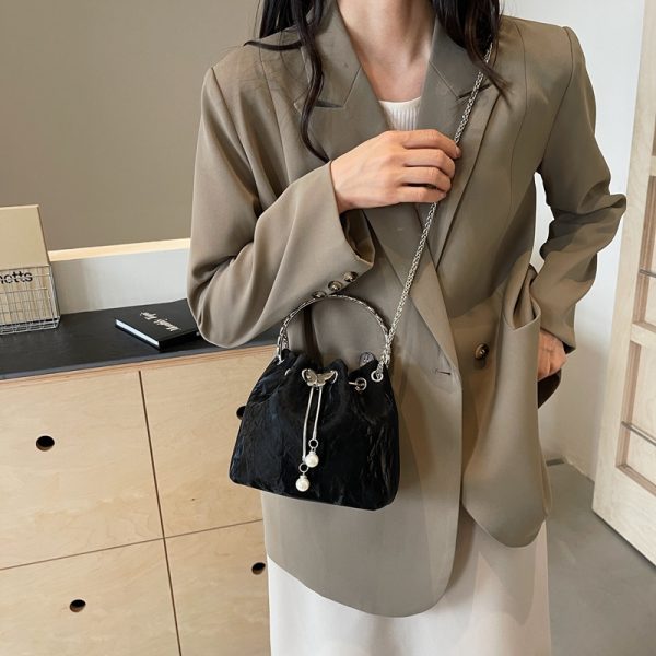 Exquisite Summer Crossbody Handbag for Women - Small Silver Chain Bucket Bag 2025 Trend