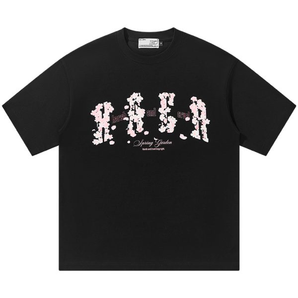 Falling Cherry Blossom Loose Round Neck Short Sleeve T-Shirt for Men and Women | National Trend, Korean Style, Unisex Fashion