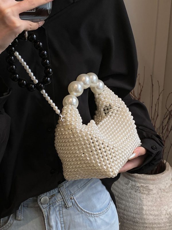 Fashionable Pearl Woven Handbag for Women, Niche Design Crossbody Bag, 2025 Spring/Summer Style