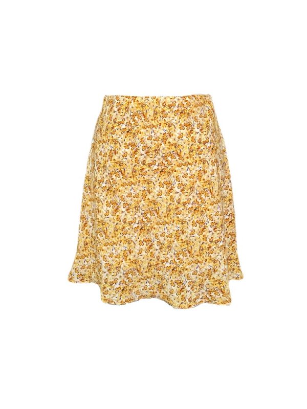 Flattering Yellow Floral A-Line Half-Length Skirt - High-Waisted Short Dress for Women, Sweet French Style, Perfect for Spring