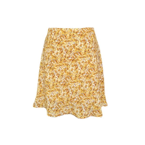 Flattering Yellow Floral A-Line Half-Length Skirt - High-Waisted Short Dress for Women, Sweet French Style, Perfect for Spring